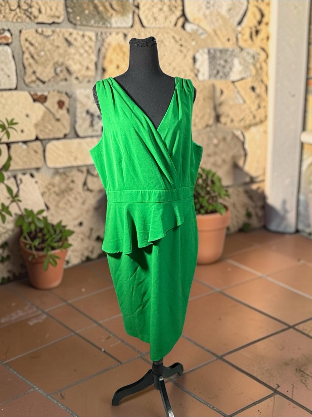 Worthington Vibrant Green Sleeveless Wrap Peplum Midi Dress